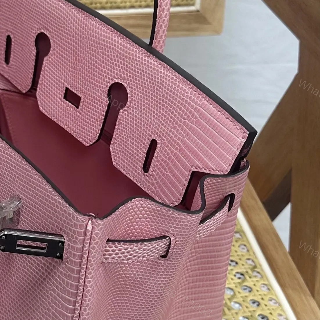 View 6 of Hermes Birkin 25cm Sakura Pink Lizard Leather Silver Hardware