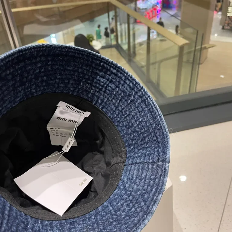 View 4 of Denim Bucket Hat: premium Miu Miu logo, casual luxe