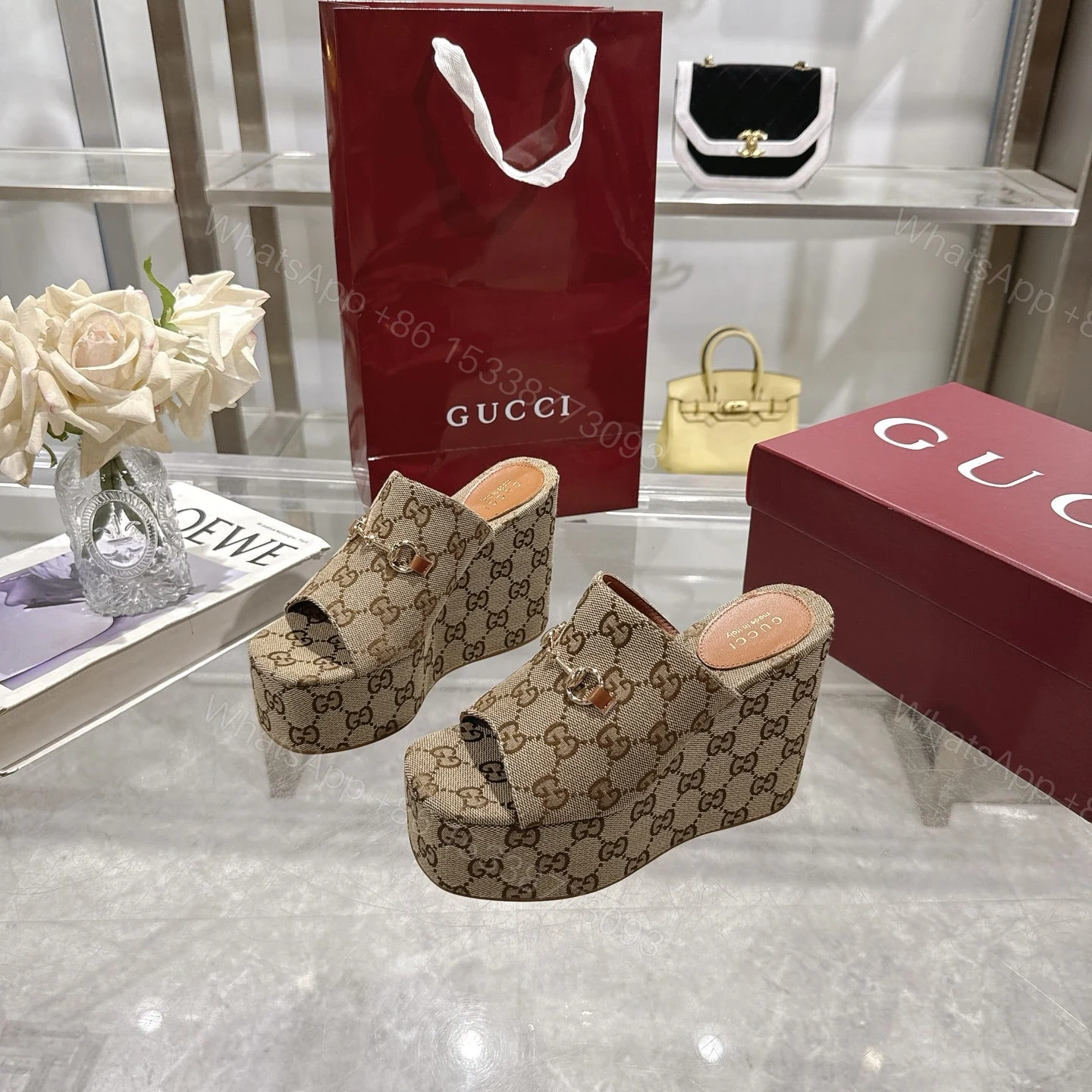 View 3 of GUCCI WOMEN’S WEDGE SANDAL WITH HORSEBIT BEIGE 816328 FAB10 2547