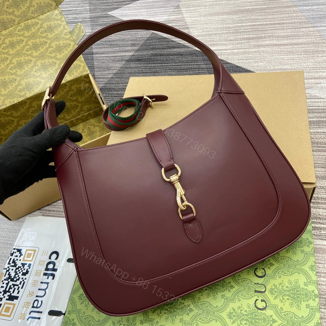 View 8 of JACKIE MEDIUM SHOULDER BAG 35 IN WINE RED CALFSKIN GOLD HARDWARE