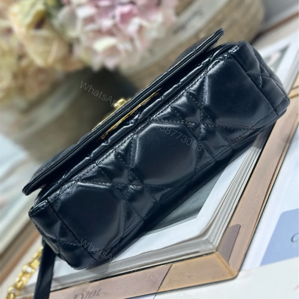 View 5 of 高仿Dior*Caro系列M9241M901藤格紋小牛皮單肩包黑金色小號免檢版
