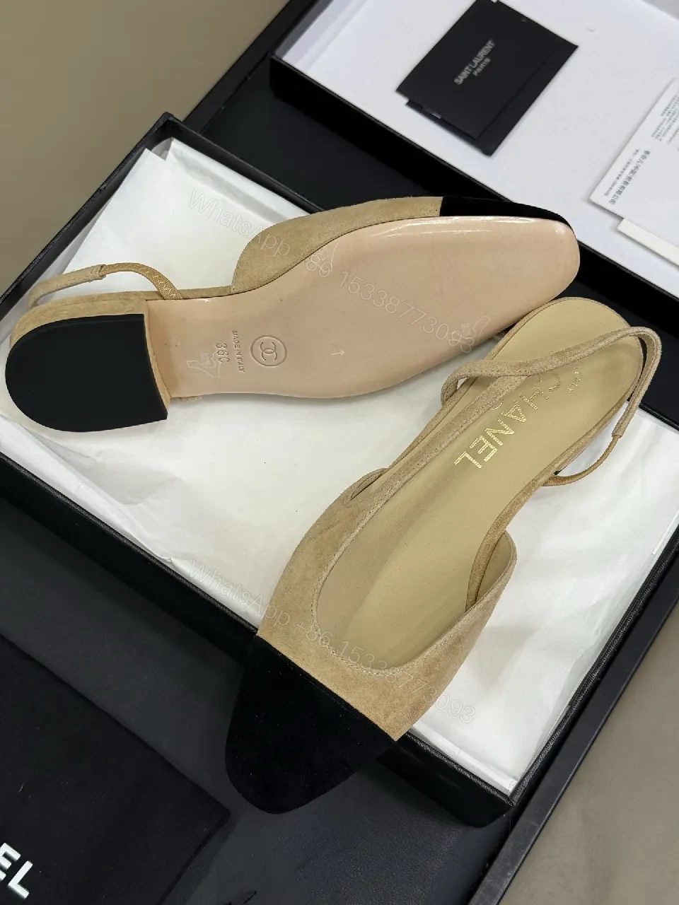 View 8 of Chic Black-Toed Suede Slingbacks: Subtle Texture, Bold Presence