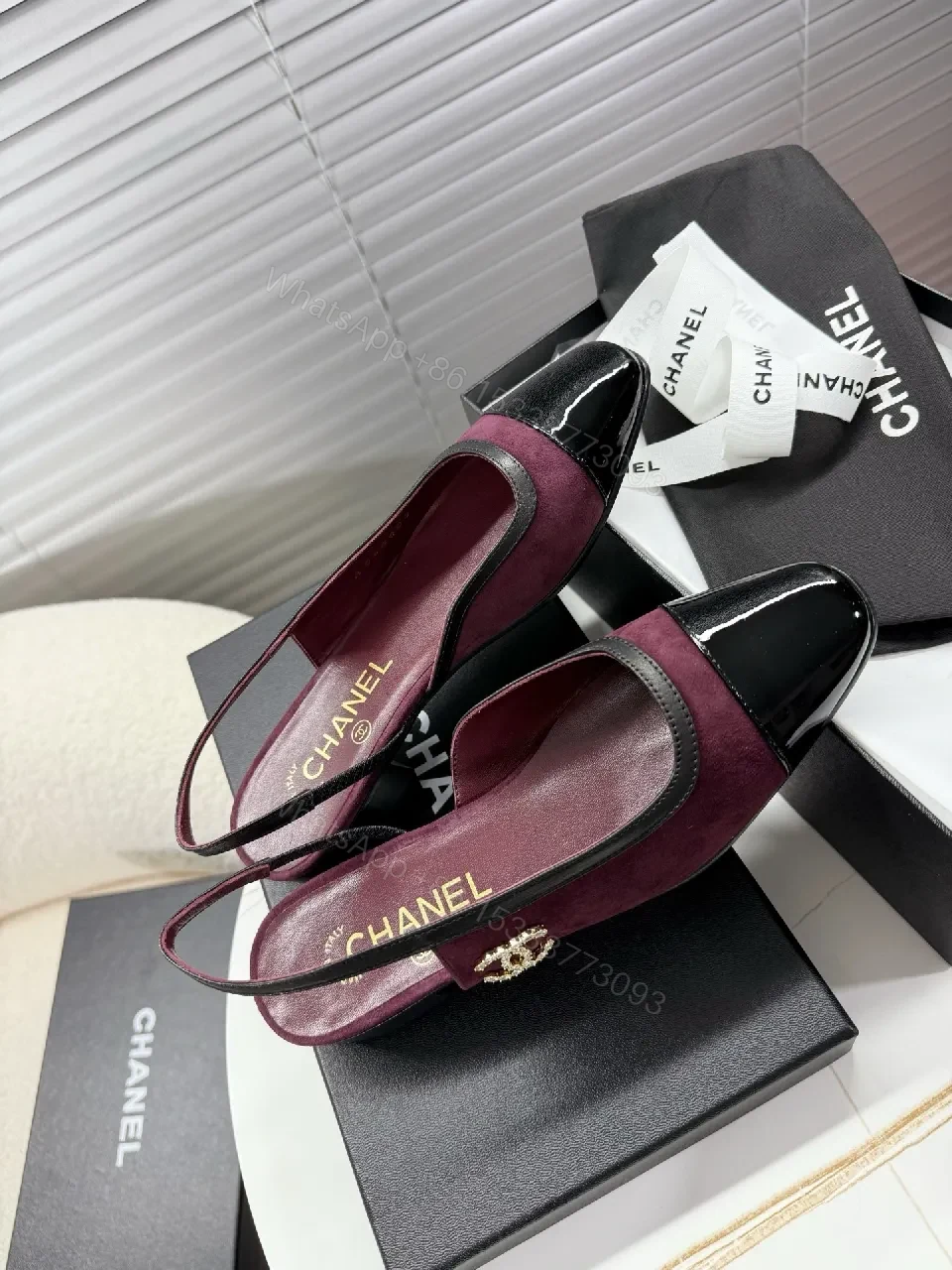 View 9 of Velvet Slingback Flats with Patent Cap, Elegant, Comfortable