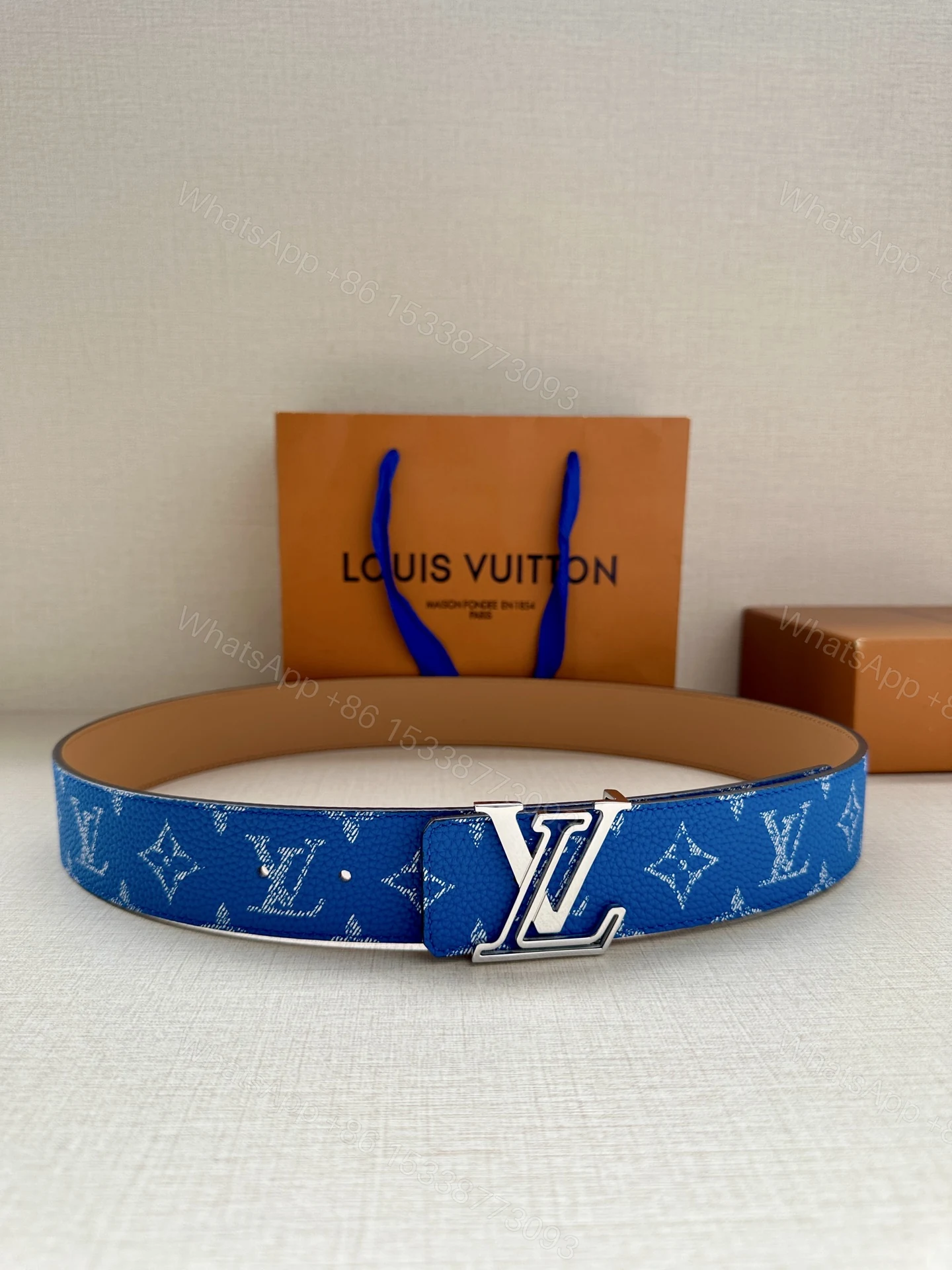 LV A貨藍色Monogram帆布腰帶時尚百搭精品男士皮帶 — view 1