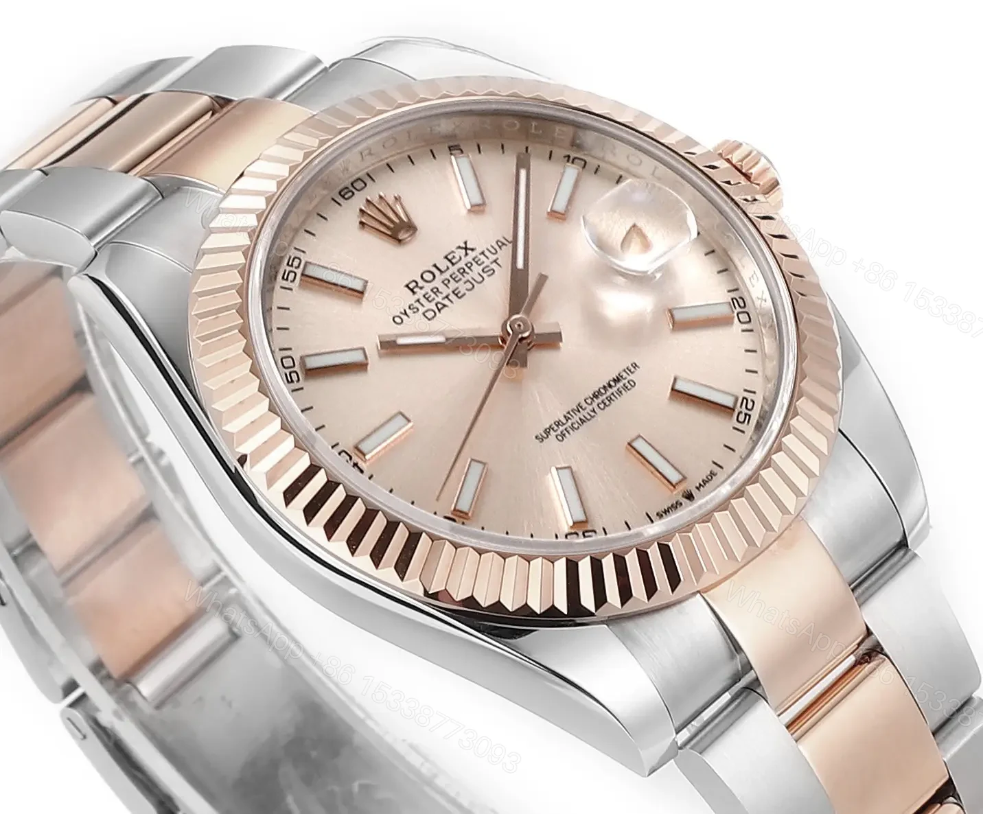 View 5 of Rolex Datejust 41 Everose Rolesor Fluted Oyster Sundust Dial Watch 126331-0009