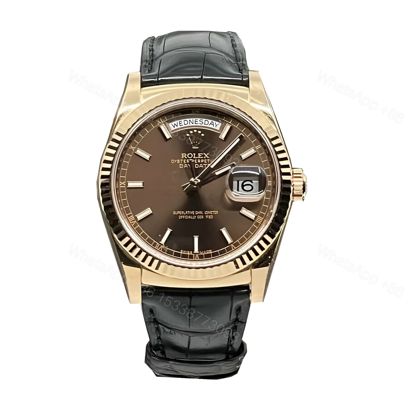 Rolex Day-Date Black Leather Replica — view 1