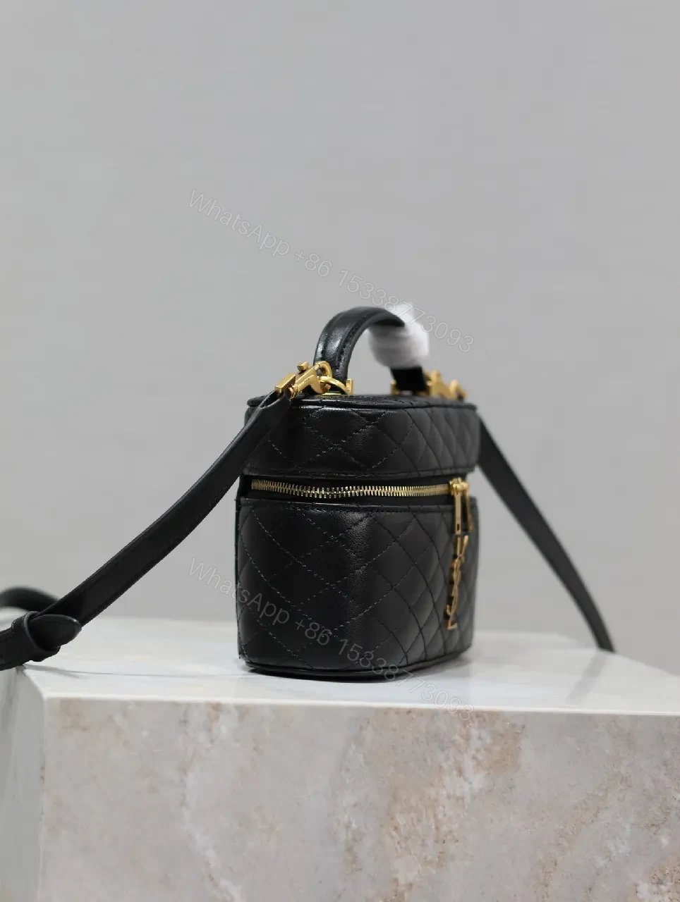 View 8 of Quilted Calfskin Mini Crossbody with Gold Hardware Luxury