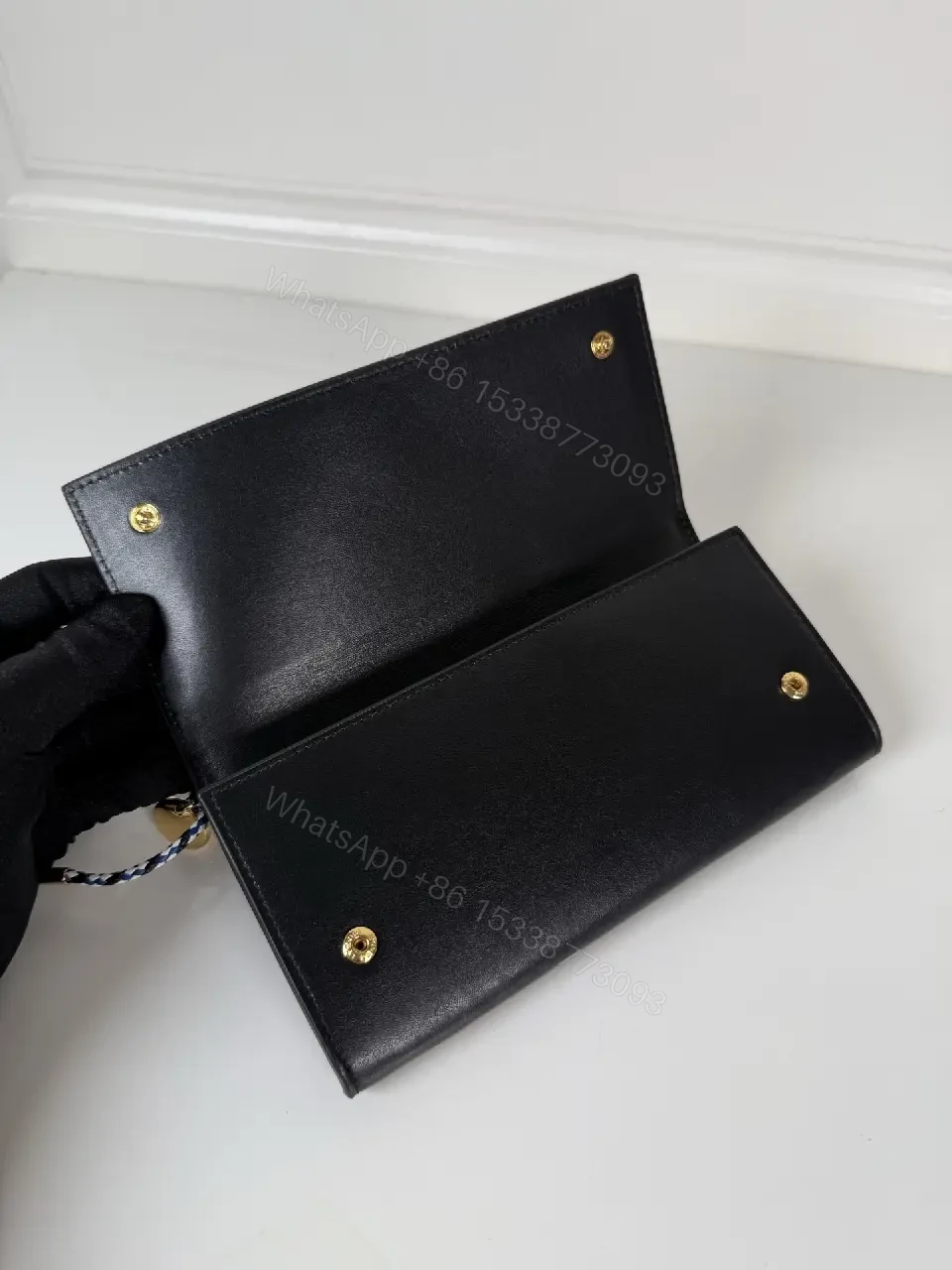 View 7 of Chic Black Leather Chain Wallet — Compact Luxury Clutch