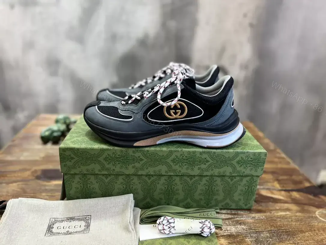 View 2 of GUCCI RUN TRAINER SNEAKERS IN BLACK AND GREY – GC159