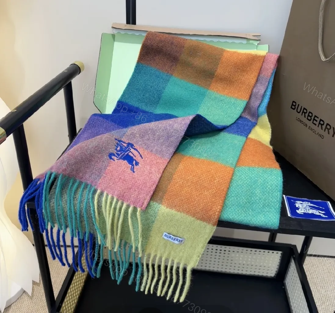 View 8 of Color-Block Luxury Scarf with Fringe Rich Knit