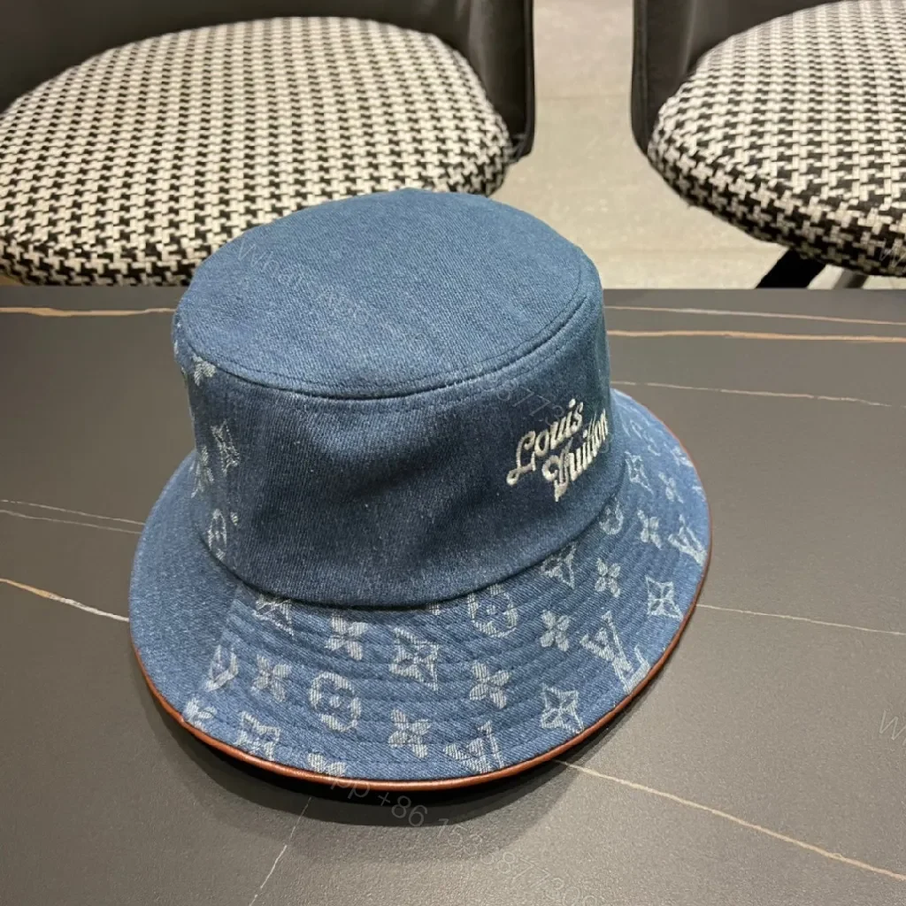 View 4 of Denim Bucket Hat with Monogram Detail – Sun Protection
