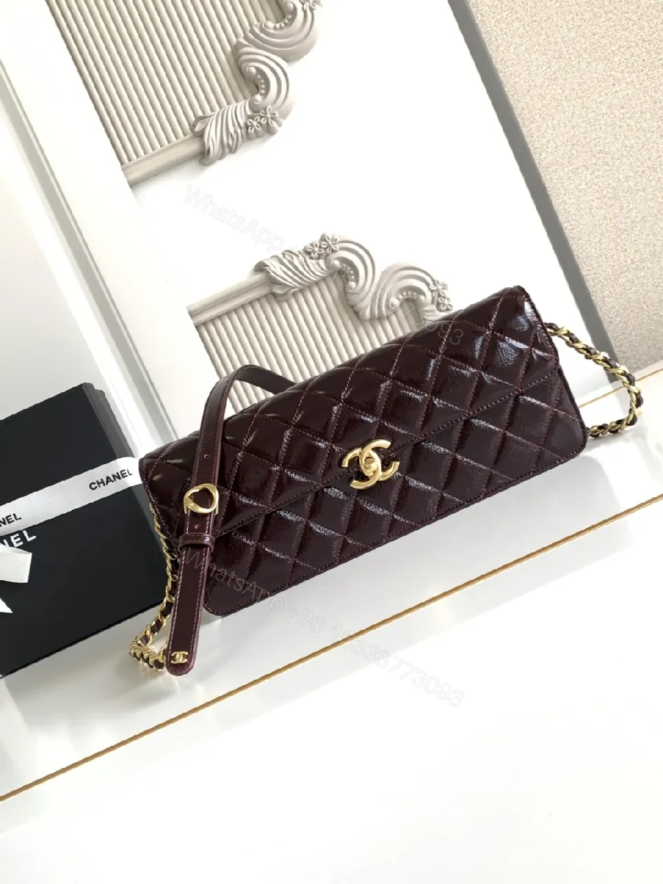 Glam Quilted Burgundy Leather Shoulder Bag, Compact Luxury — view 1