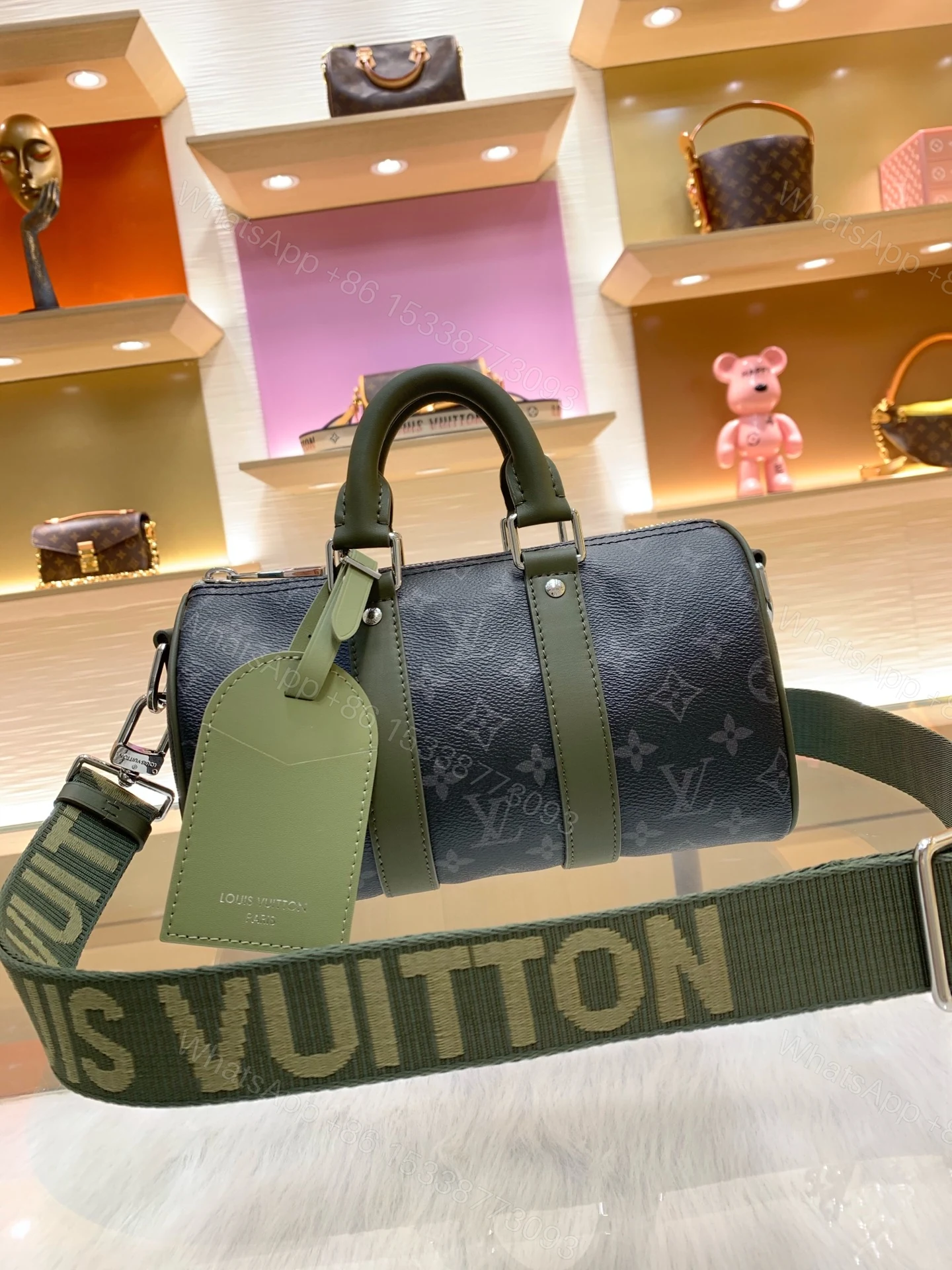 LV A貨 迷你Keepall手提包 黑灰老花斜挎小包 — view 1