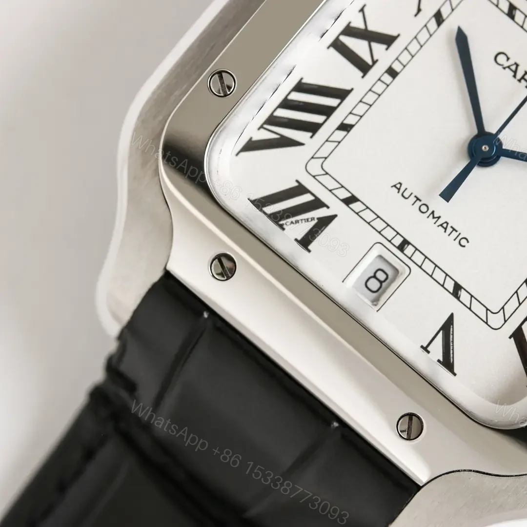 View 5 of Cartier super clone Santos White Dial Black Leather Strap Premium 39.8MM W20073X8