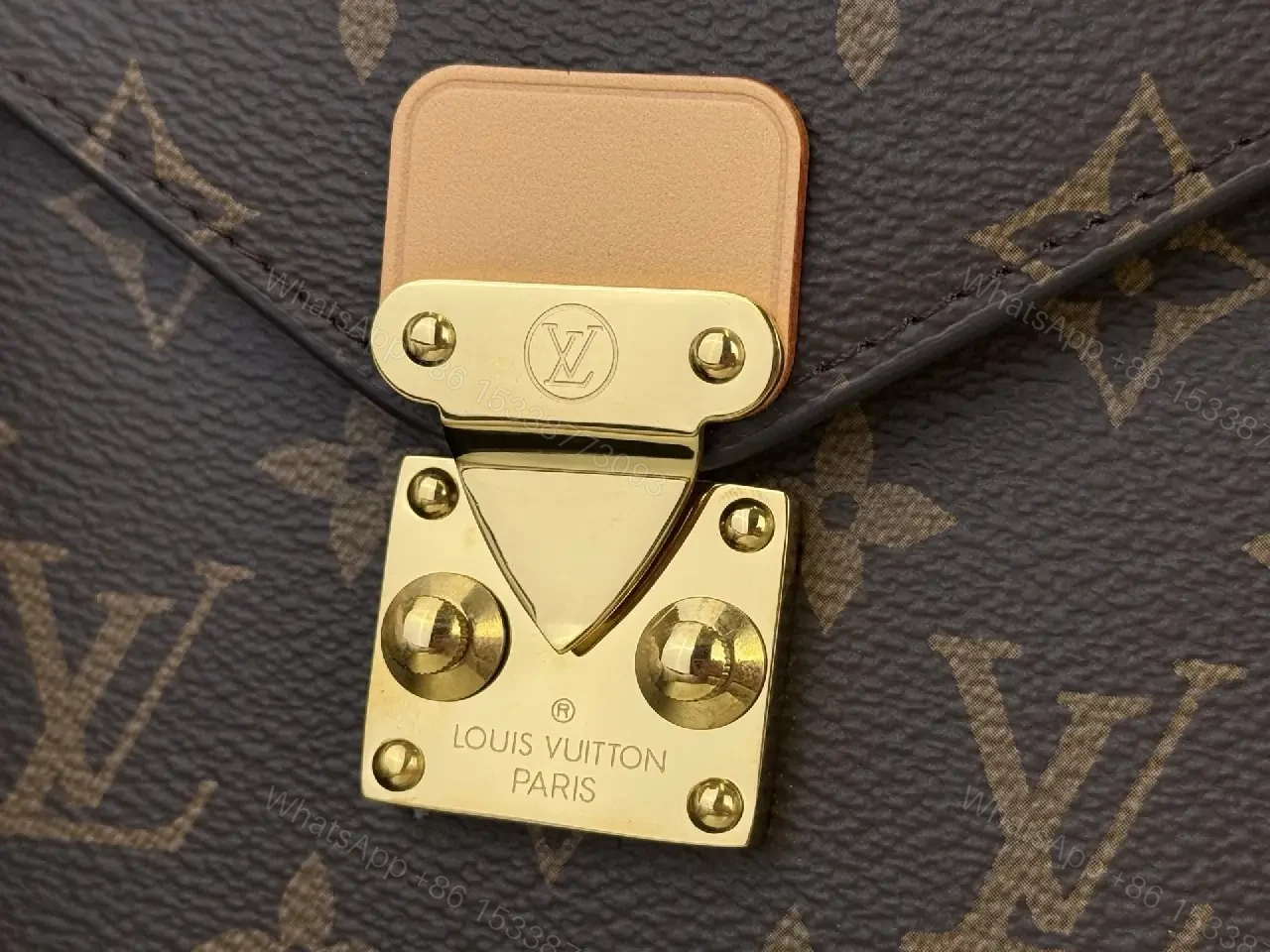View 8 of Brown Coated-Canvas Clutch: Monogram, Structured, Gold Hardware