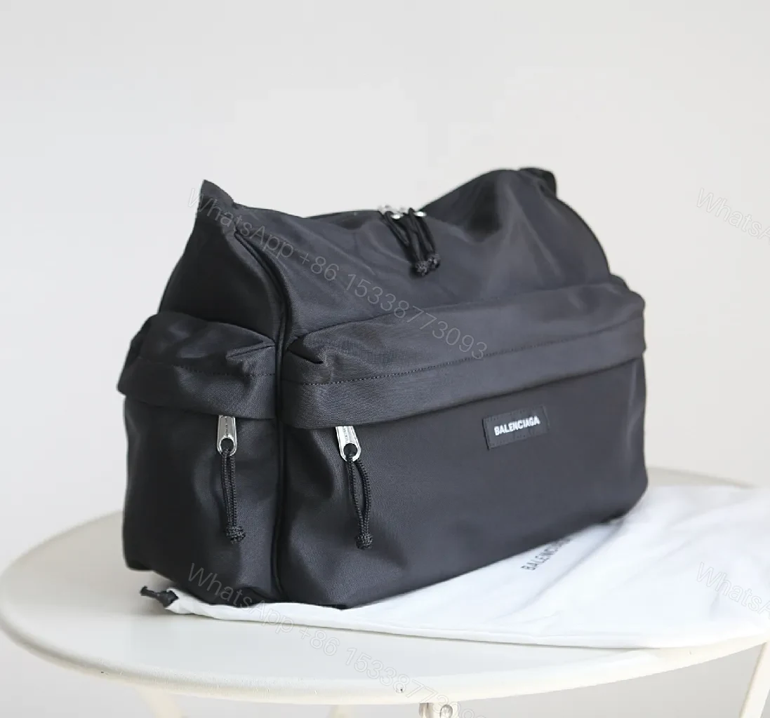 View 3 of Black Nylon Tote, Compact Utility, Minimalist Chic, Water-Resistant, Carryall