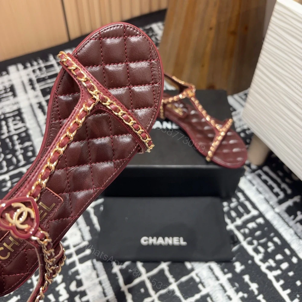 View 6 of 高仿Chanel*25C系列G46111A小羊皮平底涼鞋紅色免檢版