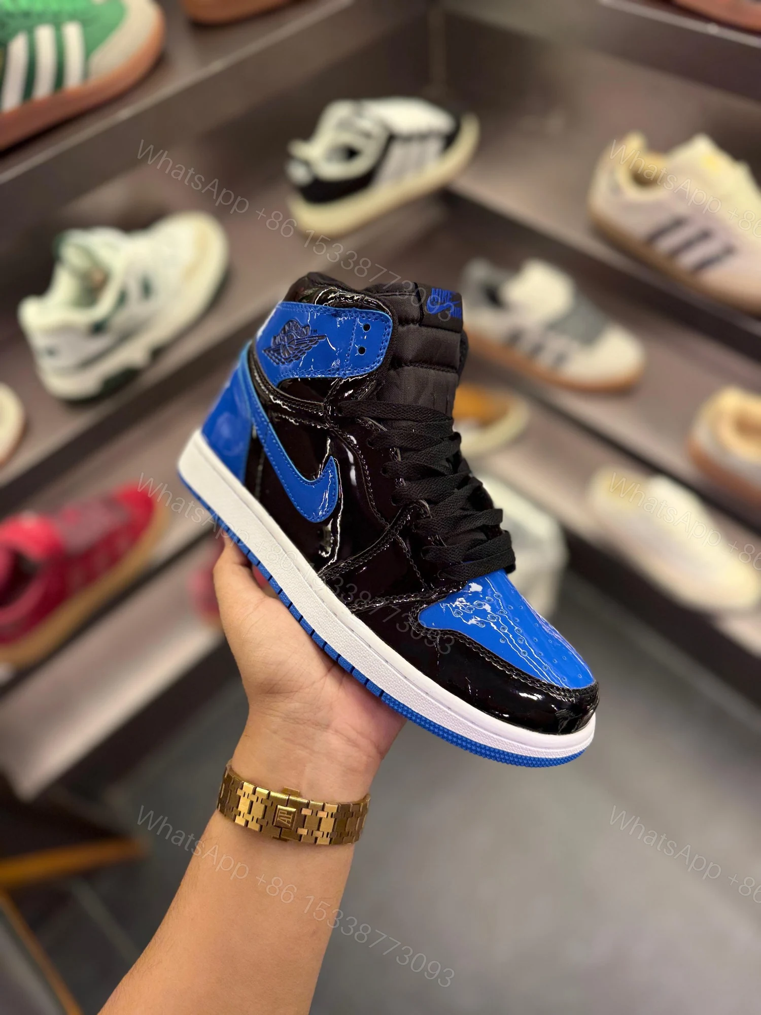 View 3 of First Copy Air Jordans Retro 1 Patent Royal Blue