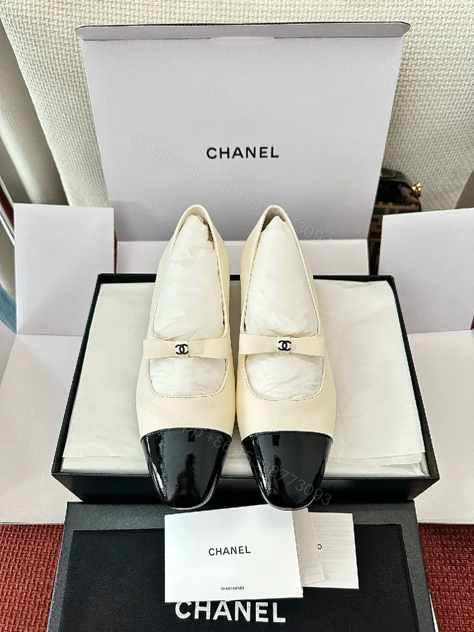 View 4 of Two-Tone Leather Flats: Glossy Cap Toe, Bow Detail, Comfort Fit