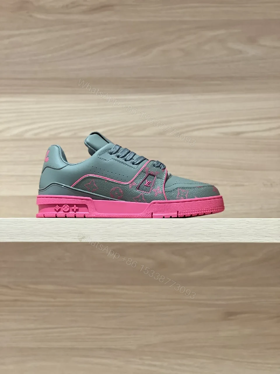 View 4 of Gray & Pink Luxe Sneakers, Premium, High-Top, Cushioned Comfort