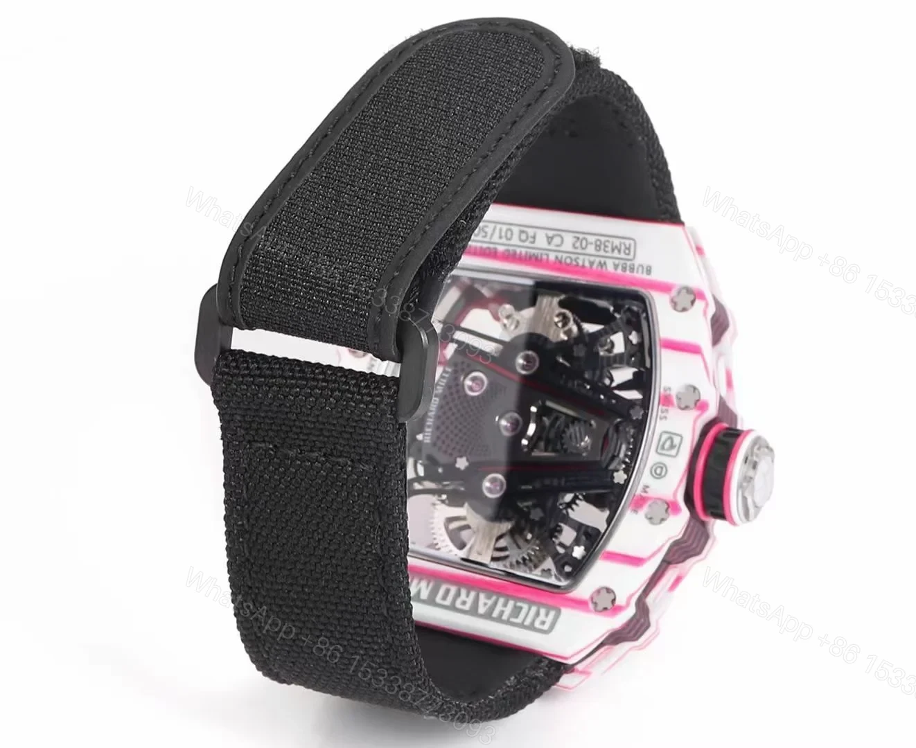 View 9 of Richard Mille RM38-02 Tourbillon Bubba Watson Watch Quartz Carbon Fiber Skeleton Dial 10000G Shock Resistant Manual Winding Movement RM38-02-BW-QCF-T100