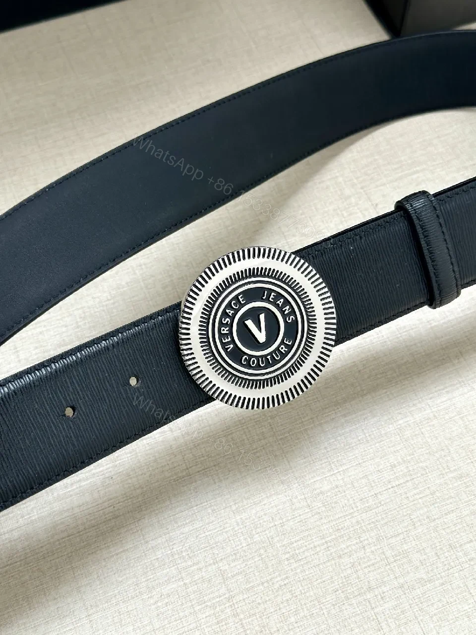 View 3 of Navy Velvet Belt with Circular Medallion Buckle - Luxury Style Belt