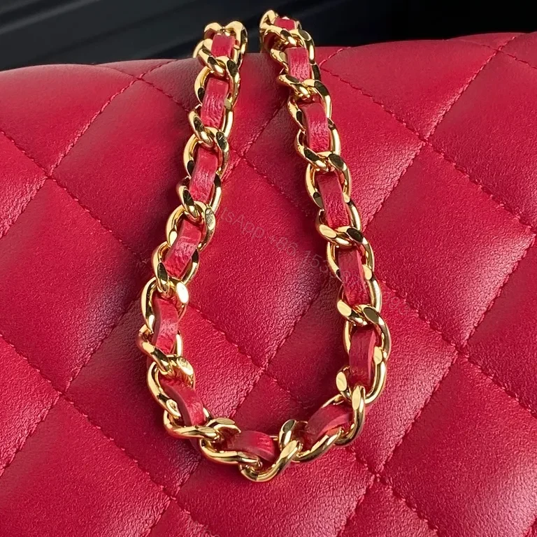 View 7 of Crimson Quilted Flap Bag: Luxe Compact Classic Chain-Charms