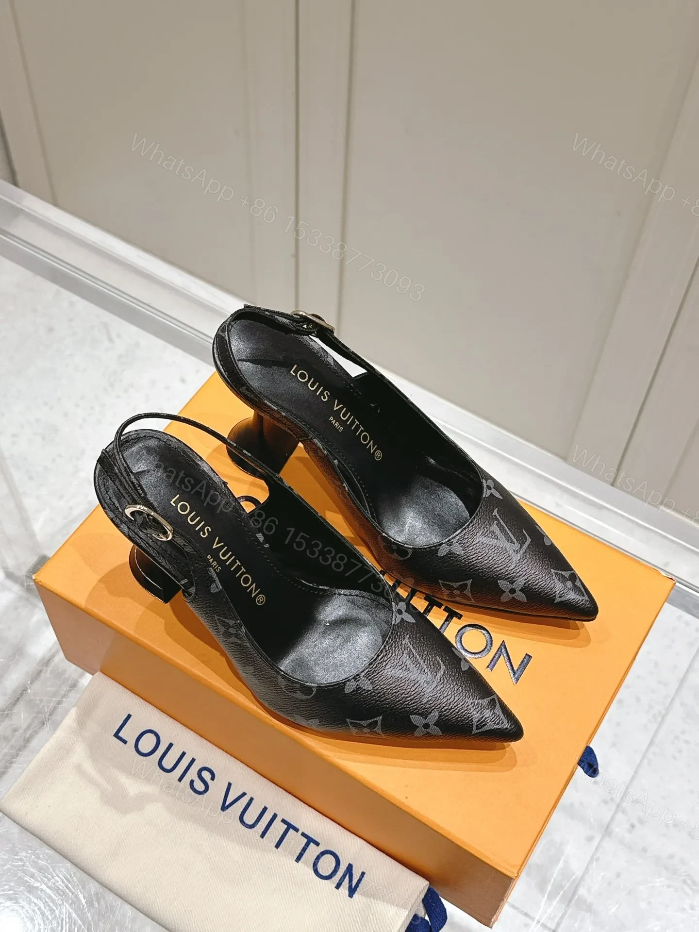View 2 of LV Women Black Patterned Leather Heels