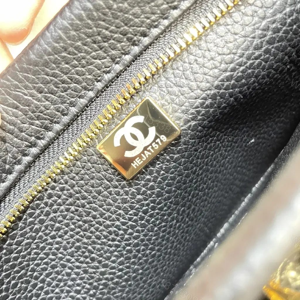 View 5 of Quilted Black Leather Handbag with Gold Hardware