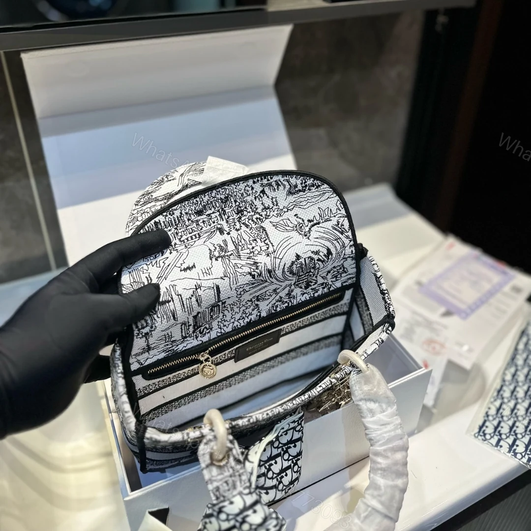 View 9 of DIOR MEDIUM LADY D LITE BAG PARIS ALLOVER EMBROIDERY WHITE AND BLACK 24CM M0565OEGI M933