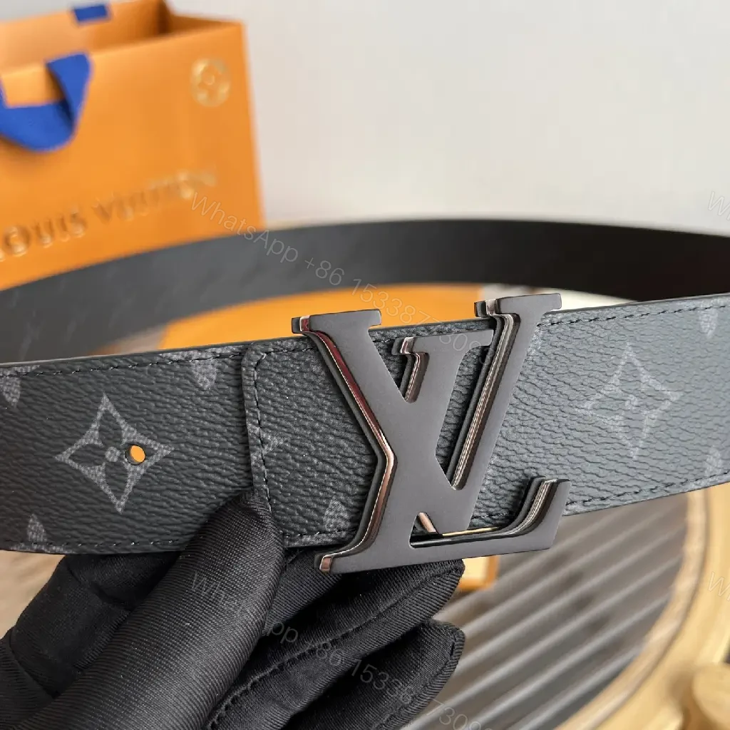 View 4 of Black Leather Belt Monogram Pattern with Gunmetal LV Buckle