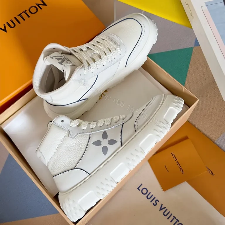View 6 of White LV-Detail High-Top Trainers: Luxury Streetwear Sneakers