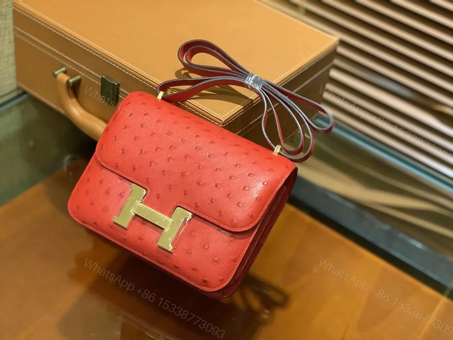 View 6 of HN Rouge Vif Ostrich Constance Mini 18 gold hardware