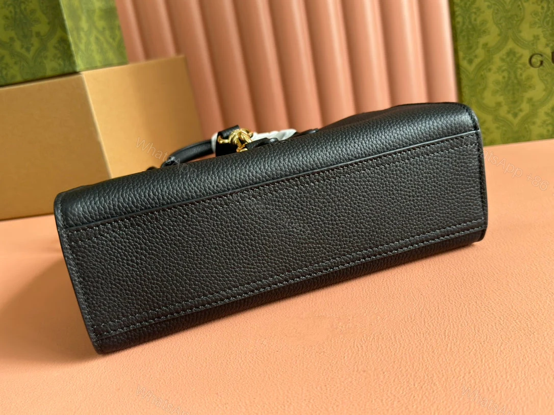 View 8 of JACKIE SMALL TOTE BAG 24 IN BLACK CALFSKIN GOLD HARDWARE