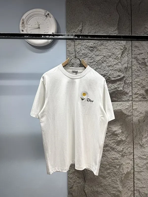 Soft-White Cotton Tee with Embroidered Daisy Accent, Relaxed Fit — view 1