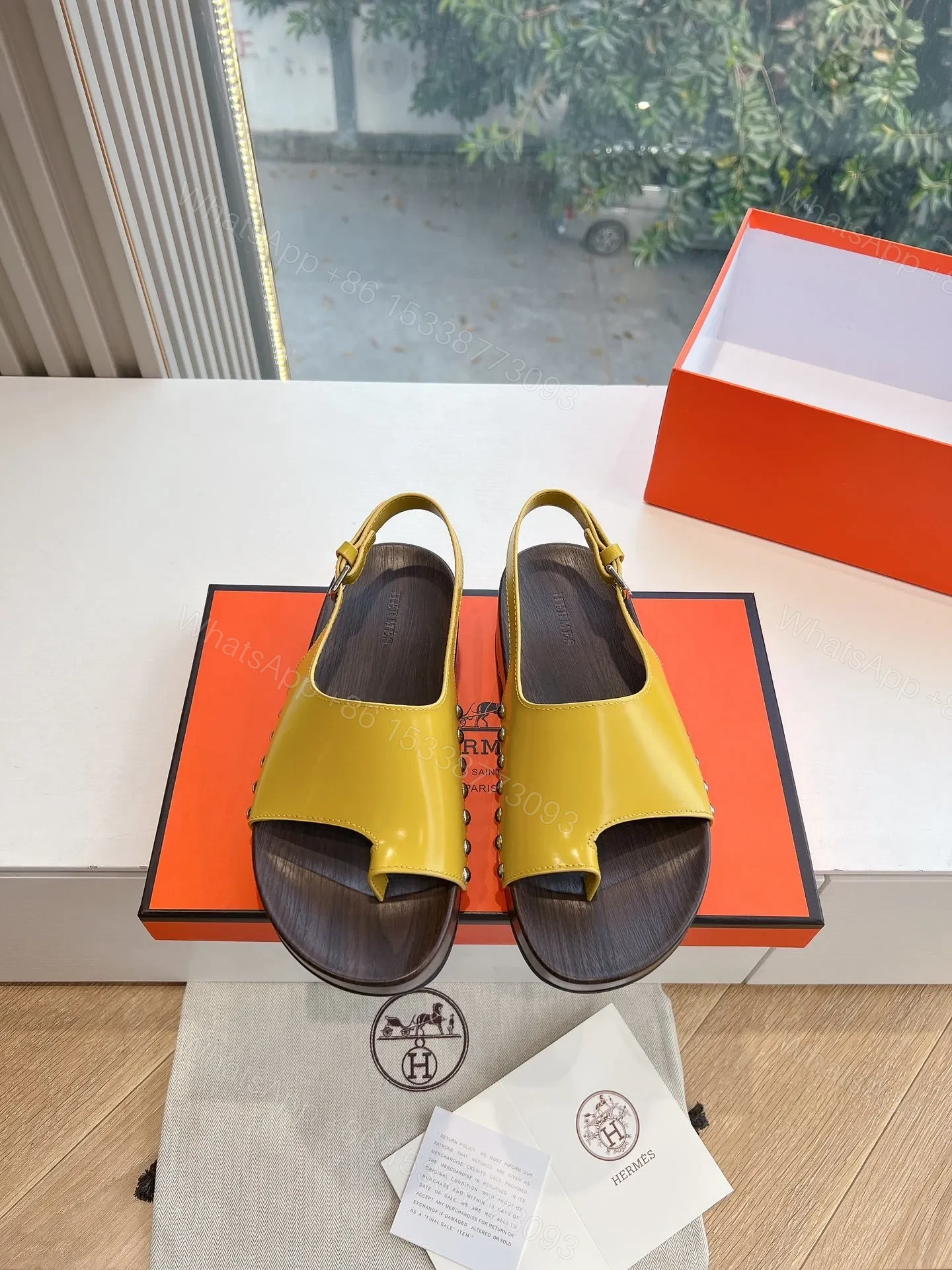 View 5 of Hermes Women Yellow Leather Sandals