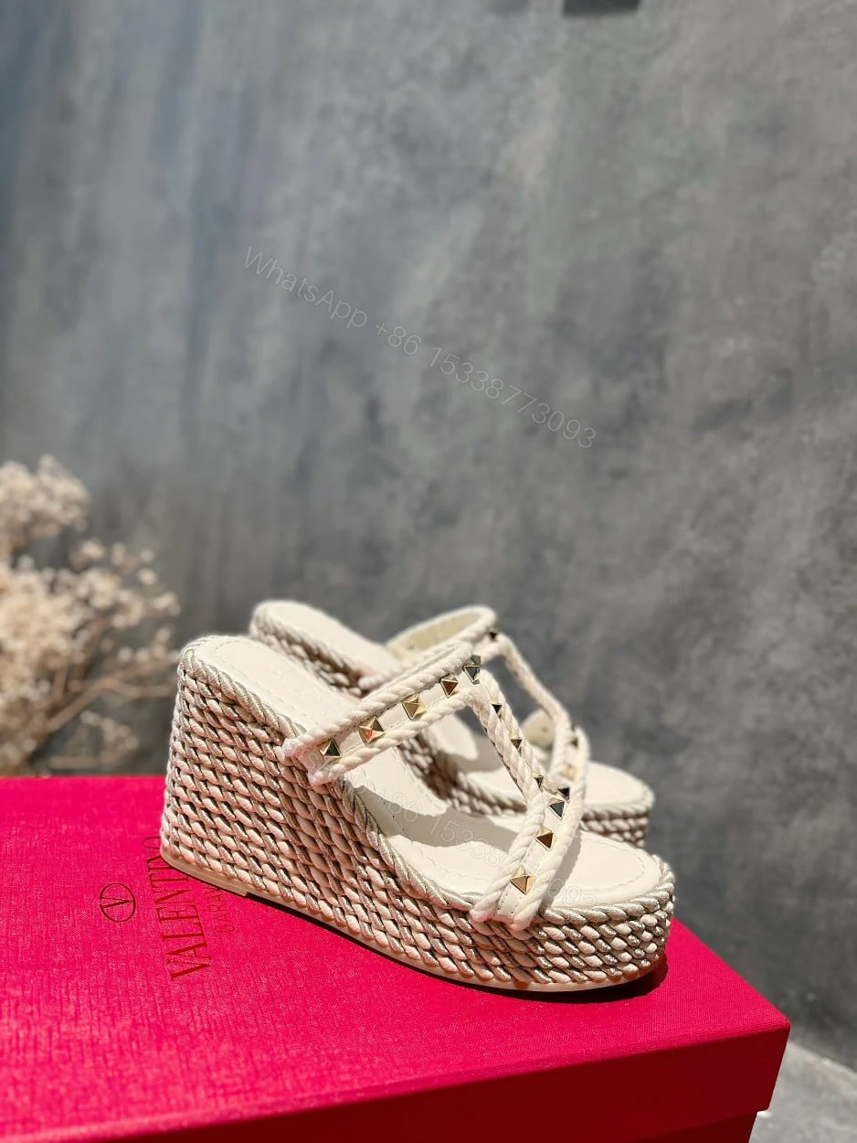View 9 of VALENTINO ROCKSTUD LAMINATED NAPPA WEDGE SANDAL NATURAL 4W2S0GI5DYM YBS