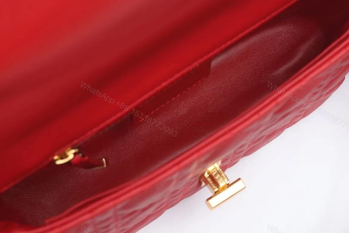 View 8 of Vibrant Red Quilted Leather Shoulder Bag, Gold Hardware, Luxe Clutch-Style