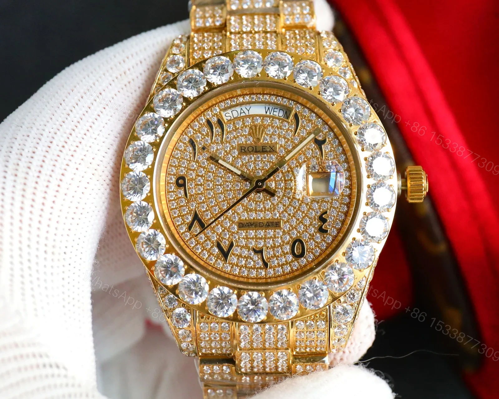 View 2 of Rolex Day-Date Gold Iced Replica 42MM Premium Full Gold Bracelet Diamond Dial Edition ROLEX-DD-GOLD-ICED-FULL-GOLD-DIA-42