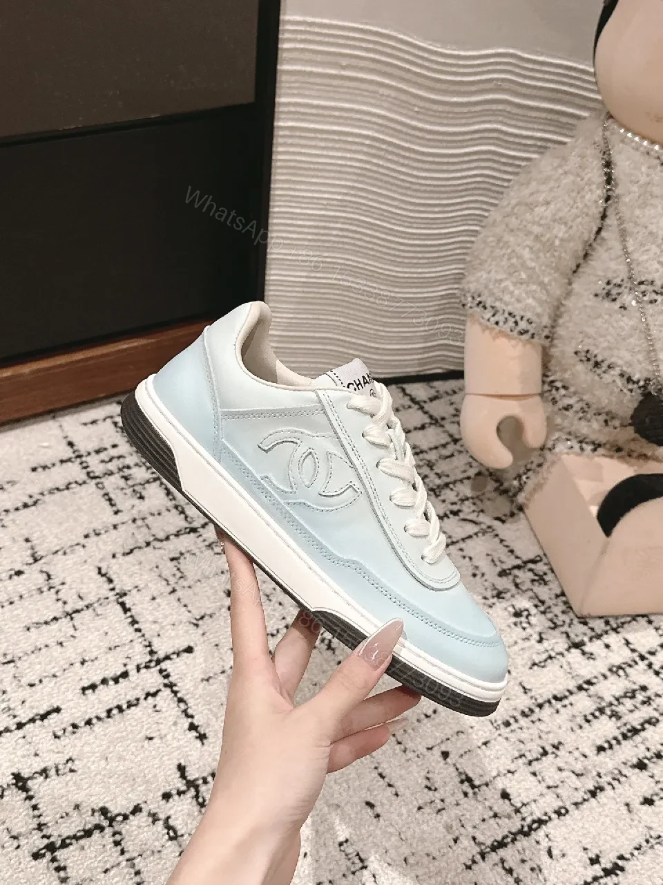 View 5 of Light-blue Leather Sneakers: Luxe Comfort, Versatile Style
