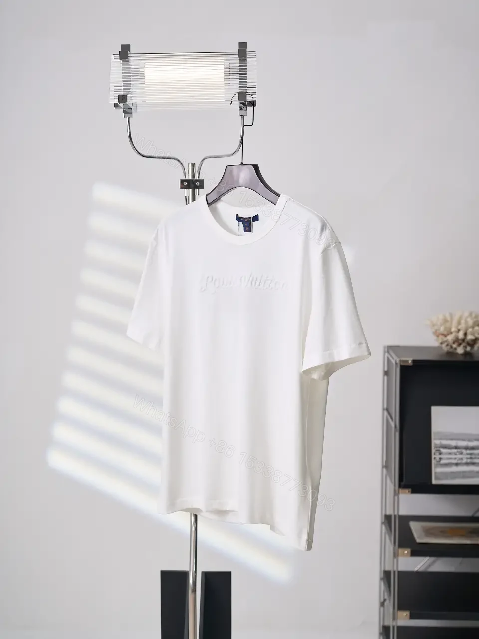 View 2 of White cotton T-shirt with luxury script embroidery for everyday elegance