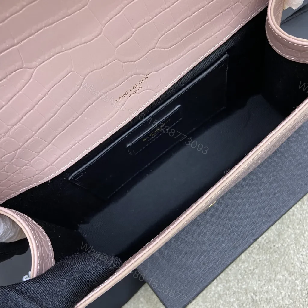 View 3 of Soft Pink Croc Leather Clutch with Gold Hardware