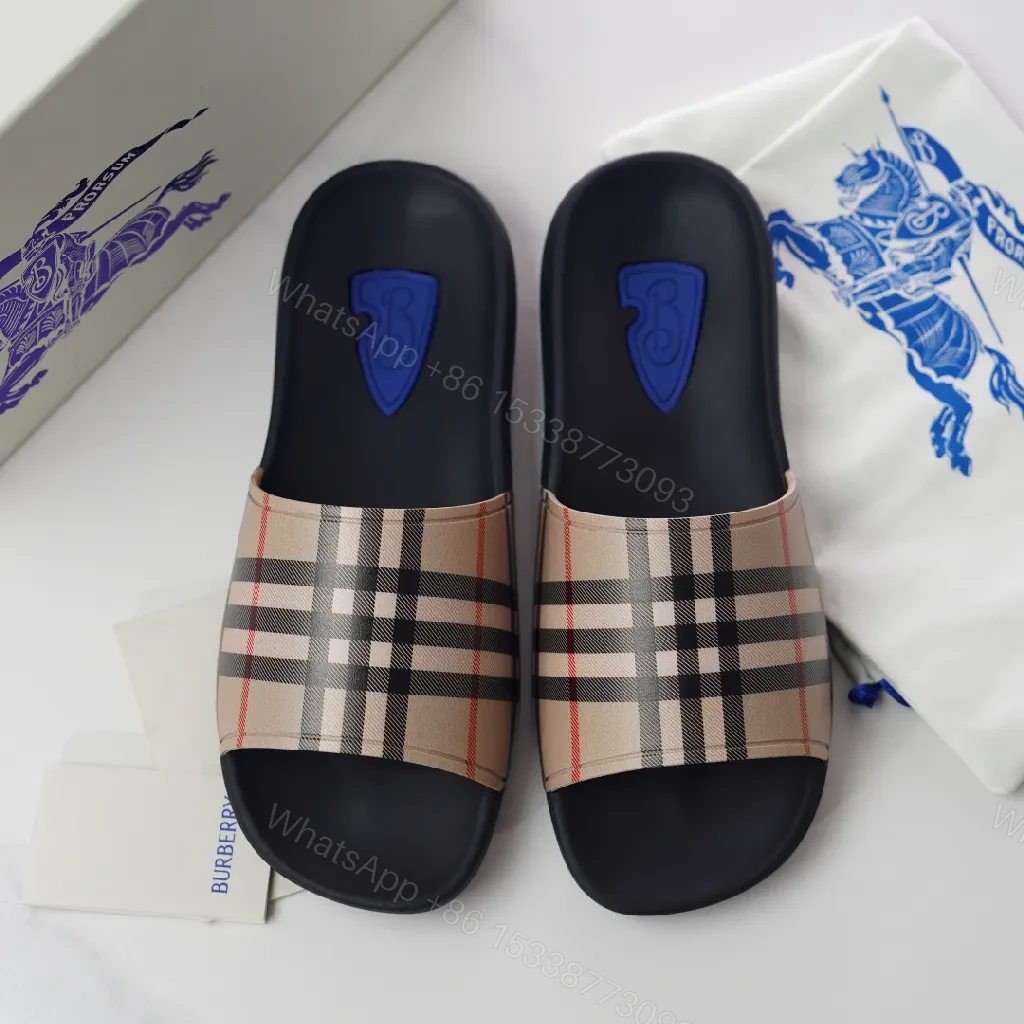View 7 of Beige Checkered Slide: Contoured Comfort