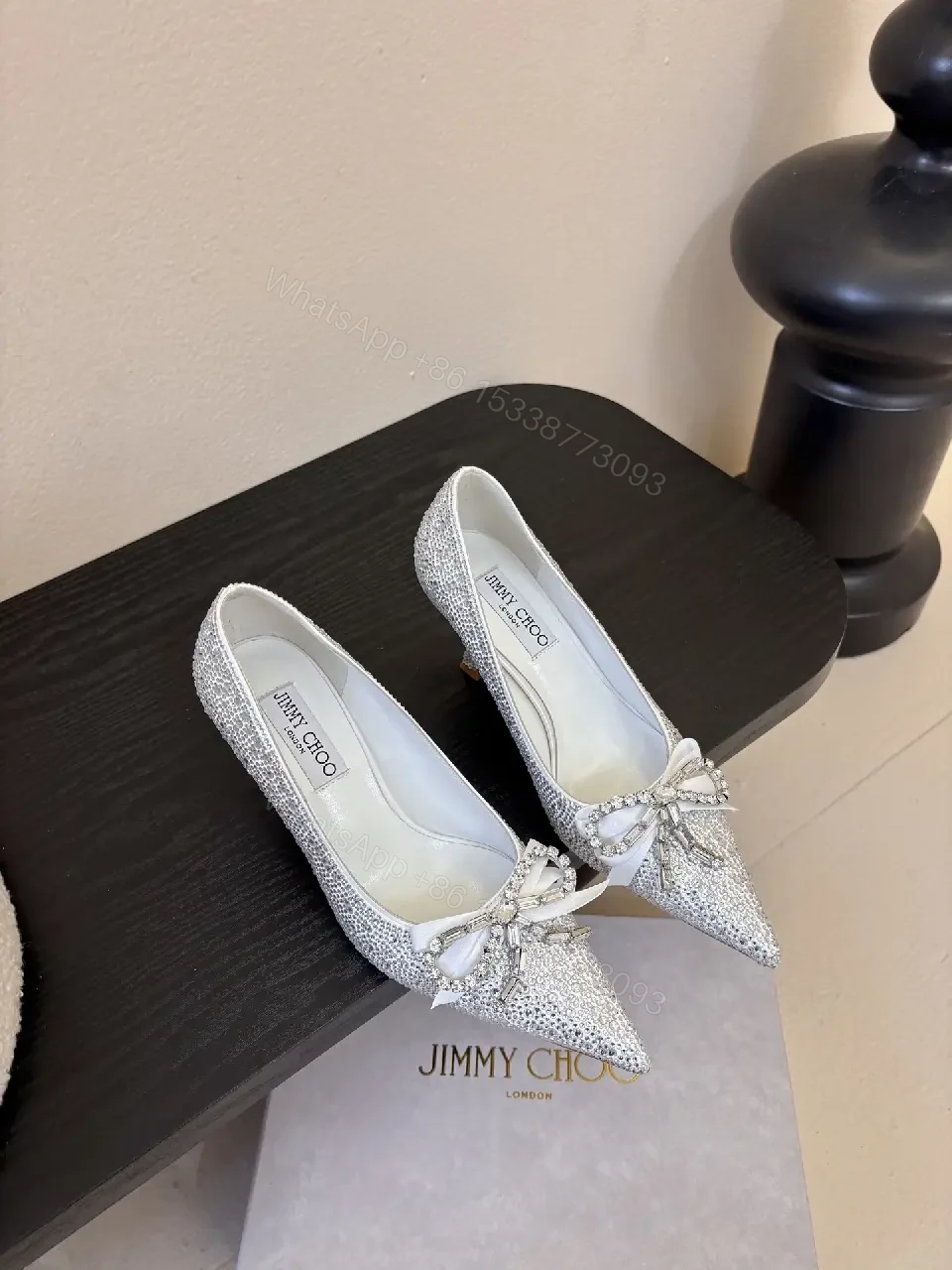 View 3 of Glitter Bow Pointed-Toe Pumps - Night-Glow Luxury Shoes