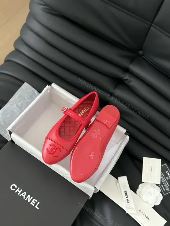 View 8 of Red Quilted Chanel Mary-Jane Flats with Interlocking CC | Luxe Comfort