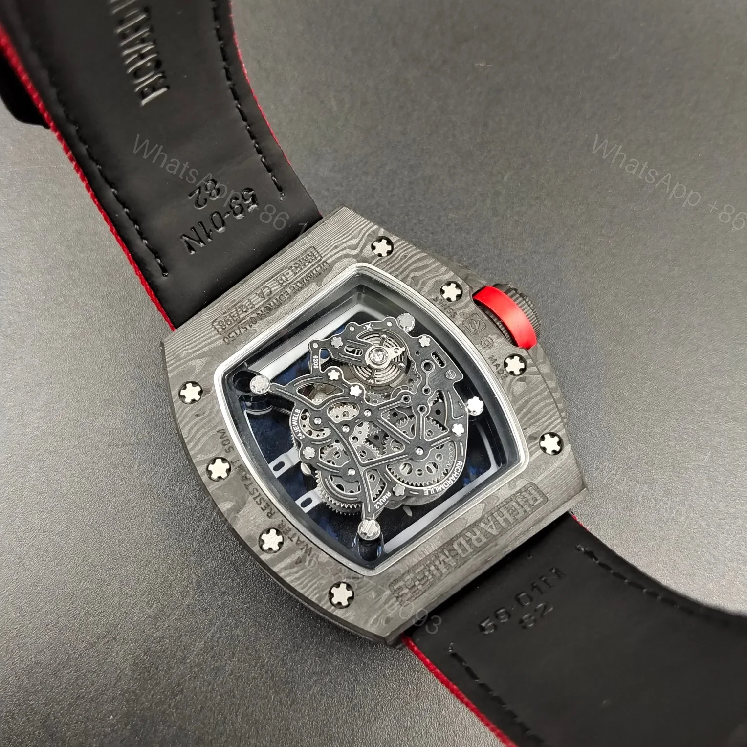 View 7 of Richard Mille RM61-01 Yohan Blake Grey Edition Watch Red Strap NTPT Carbon Fiber Skeleton Automatic Premium Edition RM-RM61-01-YB-RED-NTPT