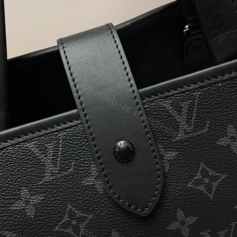 View 3 of Black Monogram Tote: Coated Canvas Luxury, All-Day Comfort Tote