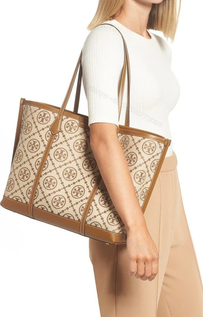 View 7 of Tory Burch Perry T Monogram Triple Compartment Tote First Copy | AAA+ Replica
