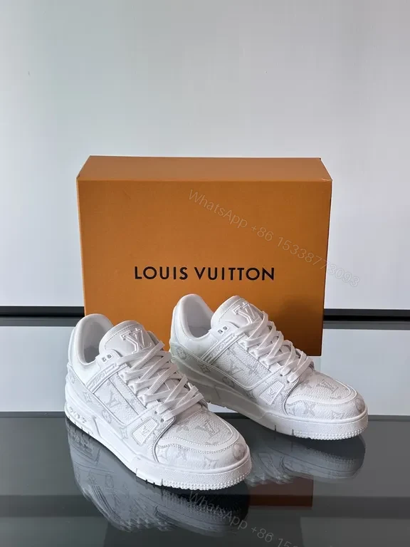 View 5 of White Leather Trainer: Subtle LV-Textured Luxury, Cushioned Comfort
