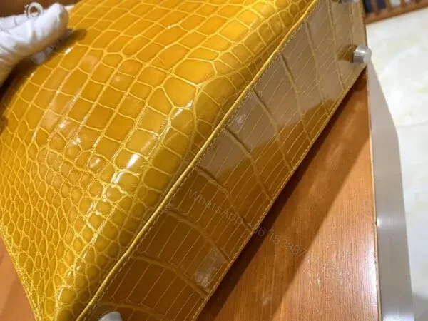 View 5 of HN 25 Sellier Jaune ambre Genuine Alligator Crocodile skin Gold hardware